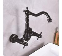 XJTNLB Wall Mounted Basin Mixer Tap Black Retro Bathroom Sink Taps Victorian 2 Hole Tall Wall Tap Bathroom Traditional Brass Basin Taps Hot and Cold-C
