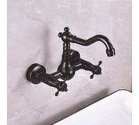 XJTNLB Wall Mounted Basin Mixer Tap Black Retro Bathroom Sink Taps Victorian 2 Hole Wall Tap Bathroom Traditional Brass Basin Taps Hot and Cold-C