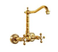 XJTNLB Wall Mounted Basin Mixer Tap Tall Bathroom Sink Taps Victorian 2 Hole, Traditional Wash Basin Taps Gold 360° Rotatable Hot and Cold Water Mixer Tap