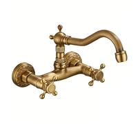 XJTNLB Wall Mounted Basin Taps Antique Brass Bathroom Sink Taps Victorian, Wall Mounted 2 Hole Basin Mixer Tap Dual Lever Hot and Cold Water Tap Mixer-C