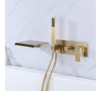 XJTNLB Wall Mounted Bath Shower Mixer Brass Waterfall Bath Mixer Taps with Shower Brushed Gold Bathtub Faucet