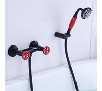 XJTNLB Wall Mounted Bath Taps Black with Shower Attachment Traditional Bath Shower Mixer Double Lever Victorian Tap-B