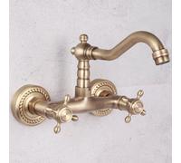 XJTNLB Wall Mounted Mixer Tap Bathroom Sink, Bathroom Sink Taps Victorian 360 Rotation Antique Brass Basin Mixer Tap