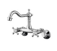 XJTNLB Wall Mounted Mixer Tap Bathroom Sink Chrome Basin Mixer Tap 2 Hole with Rotating Spout Traditional Victorian Basin Taps for Bathroom Sink