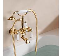 XJTNLB Wall Mounted Tap Bath Shower Set Traditional Taps Double Lever Bath Tub Tap Gold Swivel Spout Shower Mixer Taps-A