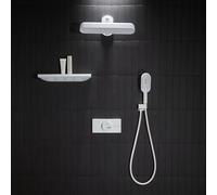 XJTNLB White Concealed Shower Set, 3 Way Mixer Valve, Rainfall Head, Rectangular Head, Handheld Spray, with Body Jets