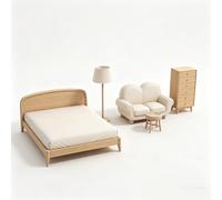 XJTS87557 1/87 3D Printed Nordic Log Style Bedroom Furniture Set Unpainted White Model Micro Model Dollhouse Sandbox Accessory 1 Set