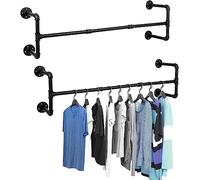 XJYMCOM 2PCS Wall Mounted Clothes Rail 120 * 29 * 25cm Industrial Pipe Hanger Towel Rack Vintage Garment Bar Heavy Duty Wall Rail for Clothing Rod Hanging Display Holder for Bedroom Laundry Black