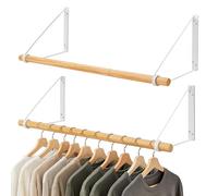 XJYMCOM 2PCS Wall Mounted Clothes Rail 80cm Towel Rails Wood Wall Wardrobe Coat Rack Hanging Display Holder for Hallway Furniture Bedroom Laundry Bathroom White