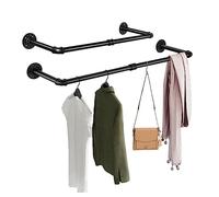XJYMCOM 2PCS Wall Mounted Clothes Rail 96cm Industrial Pipe Hanger Towel Rack Vintage Garment Bar Heavy Duty Wall Rail for Clothing Rod Hanging Display Holder for Bedroom Laundry Black
