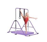 XJYMCOM Gymnastics Bar With Mats,Adjustable Gymnastics Bar Training Kip Bar Gymnastics Equipment kids Gymnastics Bars for Home,With Gymnastics Grips Wristbands & Ground Nail, Height 31.5-51" Purple