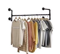 XJYMCOM Wall Mounted Clothes Rail 120 * 29 * 25cm Industrial Pipe Hanger Towel Rack Vintage Garment Bar Heavy Duty Wall Rail for Clothing Rod Hanging Display Holder for Bedroom Laundry Black