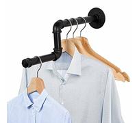 XJYMCOM Wall Mounted Clothes Rail 43cm Industrial Pipe Hanger Towel Rack Vintage Garment Bar Wall Rail for Clothing Rod Hanging Display Holder for Bedroom Laundry Black