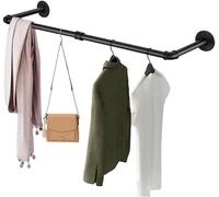 XJYMCOM Wall Mounted Clothes Rail 96cm Industrial Pipe Hanger Towel Rack Vintage Garment Bar Heavy Duty Wall Rail for Clothing Rod Hanging Display Holder for Bedroom Laundry Black