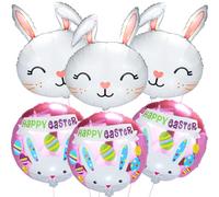 XJYXQF Easter Bunny Balloons 6Pcs 18inch - Bunny & Rabbit Head Foil Balloons for Easter Party Decorations, Balloon Arch Kit with Hanging String,Spring Home Backdrop Supplies (Bunny Balloons)