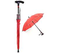 XJZHAN Multifunctional Smart Handle Radio/LED/Alarm Walking Stick Cane Umbrella 2 in 1 Rain Sunny Sun Cane Umbrella,Red