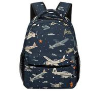 XKASKDFKE Kids School Bag Vehicles - Cool Plane Print with Water-Resistant Side Pockets One Size