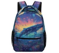 XKASKDFKE Unisex Kids Backpack Marine Animal - Art Whale Design with Safety Whistle Feature One Size
