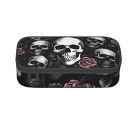 XKBFKLKMC Black Floral Skull 3D Print Pencil Case Large Capacity with Compartments, School Pen Case Stationery Organizer, Pencil Pouch for Girls Boys Students