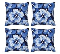 XKBFKLKMC Cushion Covers Set Of 4, Blue Hibiscus 3d Print Square Throw Pillow Cover Soft Comfort Home Decorative Pillowcases For Sofa Chair Couch Bedroom Bed Car