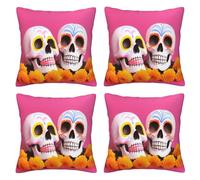 XKBFKLKMC Cushion Covers Set Of 4, Floral And Skull 3d Print Square Throw Pillow Cover Soft Comfort Home Decorative Pillowcases For Sofa Chair Couch Bedroom Bed Car