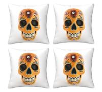 XKBFKLKMC Cushion Covers Set Of 4, Floral Skull 3d Print Square Throw Pillow Cover Soft Comfort Home Decorative Pillowcases For Sofa Chair Couch Bedroom Bed Car