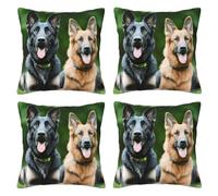 XKBFKLKMC Cushion Covers Set Of 4, German Shepherd Dog 3d Print Square Throw Pillow Cover Soft Comfort Home Decorative Pillowcases For Sofa Chair Couch Bedroom Bed Car