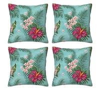 XKBFKLKMC Cushion Covers Set Of 4, Hawaiian Tropical Leaves Flowers 3d Print Square Throw Pillow Cover Soft Comfort Home Decorative Pillowcases For Sofa Chair Couch Bedroom Bed Car