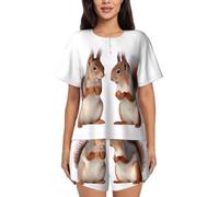 XKBFKLKMC Cute Squirrel Womens Pajamas Set Short Sleeve Summer Pj Sets, Round Neck Casual Loose Sleepwear Nightwear Loungewear, Drawstring With Pocket, S-4xl
