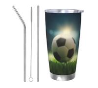 XKBFKLKMC Football On Grass 20oz Insulated Stainless Steel Tumbler with Lids and Straws, Double Wall Vacuum Travel Coffee Mug, Thermal Cup for Cold & Hot Drinks, Reusable Metal Straw & Brush