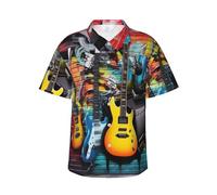 XKBFKLKMC Hawaiian Shirts for Men Guitar Painting Men's Hawaiian Short Sleeve Printed Casual Button Down Adult Beach Shirt, Summer Shirt Tops for Mens