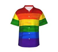 XKBFKLKMC Hawaiian Shirts for Men Rainbow Flag Men's Hawaiian Short Sleeve Printed Casual Button Down Adult Beach Shirt, Summer Shirt Tops for Mens