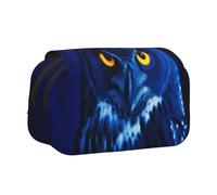 XKBFKLKMC Large Pencil Case Blue Owl 3D Print Double Zippers Pencil Pen Bag Pouch - Stylish Stationery Storage Organizer for School, Students, Girls, Boys, and Adults