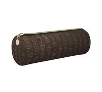 XKBFKLKMC Large Round Pencil Case Ancient Egyptian Hieroglyph Print Pu Leather Pencilcase Bag Pen Pouch Stationery Storage Bag with Metal Zip for School, Work & Office