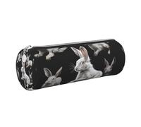 XKBFKLKMC Large Round Pencil Case Bunny Rabbit Print Pu Leather Pencilcase Bag Pen Pouch Stationery Storage Bag with Metal Zip for School, Work & Office