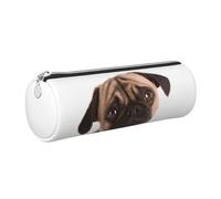 XKBFKLKMC Large Round Pencil Case Cry Pug Print Pu Leather Pencilcase Bag Pen Pouch Stationery Storage Bag with Metal Zip for School, Work & Office