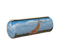 XKBFKLKMC Large Round Pencil Case Giraffe Under The Tree in Africa Print Pu Leather Pencilcase Bag Pen Pouch Stationery Storage Bag with Metal Zip for School, Work & Office
