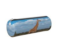 XKBFKLKMC Large Round Pencil Case Giraffe Under The Tree in Africa Print Pu Leather Pencilcase Bag Pen Pouch Stationery Storage Bag with Metal Zip for School, Work & Office