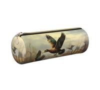 XKBFKLKMC Large Round Pencil Case Hunting Flying Wild Print Pu Leather Pencilcase Bag Pen Pouch Stationery Storage Bag with Metal Zip for School, Work & Office