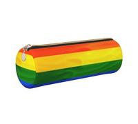 XKBFKLKMC Large Round Pencil Case Rainbow Flag Print Pu Leather Pencilcase Bag Pen Pouch Stationery Storage Bag with Metal Zip for School, Work & Office
