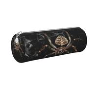 XKBFKLKMC Large Round Pencil Case Scary Spider Print Pu Leather Pencilcase Bag Pen Pouch Stationery Storage Bag with Metal Zip for School, Work & Office