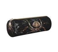 XKBFKLKMC Large Round Pencil Case Scary Spider Print Pu Leather Pencilcase Bag Pen Pouch Stationery Storage Bag with Metal Zip for School, Work & Office