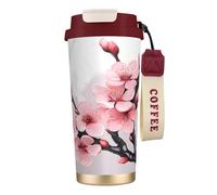 XKBFKLKMC Leakproof Insulated Coffee Mug, Cherry Floral Print 16 Oz (500 Ml) Insulated Tumbler Cup with Lid and Straw, Stainless Steel Travel Coffee Cup for Water, Iced Tea Or Coffee