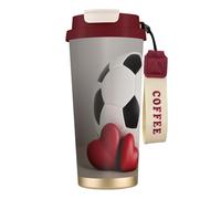 XKBFKLKMC Leakproof Insulated Coffee Mug, I Love Soccer Print 16 Oz (500 Ml) Insulated Tumbler Cup with Lid and Straw, Stainless Steel Travel Coffee Cup for Water, Iced Tea Or Coffee