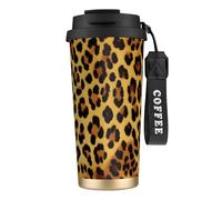 XKBFKLKMC Leakproof Insulated Coffee Mug, Leopard Pattern Print Print 16 Oz (500 Ml) Insulated Tumbler Cup with Lid and Straw, Stainless Steel Travel Coffee Cup for Water, Iced Tea Or Coffee