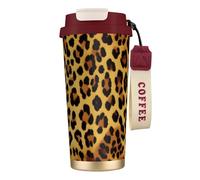 XKBFKLKMC Leakproof Insulated Coffee Mug, Leopard Pattern Print Print 16 Oz (500 Ml) Insulated Tumbler Cup with Lid and Straw, Stainless Steel Travel Coffee Cup for Water, Iced Tea Or Coffee