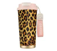 XKBFKLKMC Leakproof Insulated Coffee Mug, Leopard Pattern Print Print 16 Oz (500 Ml) Insulated Tumbler Cup with Lid and Straw, Stainless Steel Travel Coffee Cup for Water, Iced Tea Or Coffee