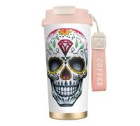 XKBFKLKMC Leakproof Insulated Coffee Mug, Skull Print 16 Oz (500 Ml) Insulated Tumbler Cup with Lid and Straw, Stainless Steel Travel Coffee Cup for Water, Iced Tea Or Coffee