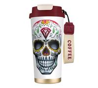 XKBFKLKMC Leakproof Insulated Coffee Mug, Skull Print 16 Oz (500 Ml) Insulated Tumbler Cup with Lid and Straw, Stainless Steel Travel Coffee Cup for Water, Iced Tea Or Coffee