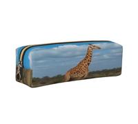 XKBFKLKMC Leather Pencil Case Giraffe Under The Tree in Africa 3D Print Stationary Organizer Pu Leather Pencil Pouch - Zippered Pen Case for Students, College, School, Work, and Office